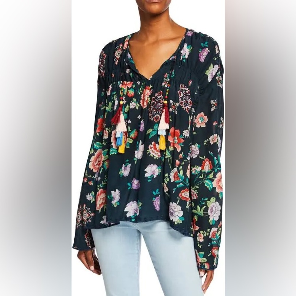 Johnny Was Harley Boho Peasant Floral Top w/ Colorful Tassels - Picture 5 of 15